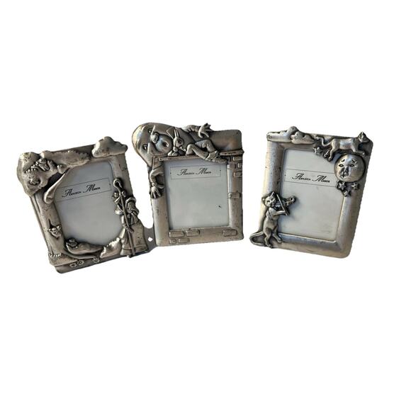 Ashleigh Manor 2x3” Photo Frame Miniature Nursery Baby Cat Moon Set Of 3 Pewter - Picture 1 of 5